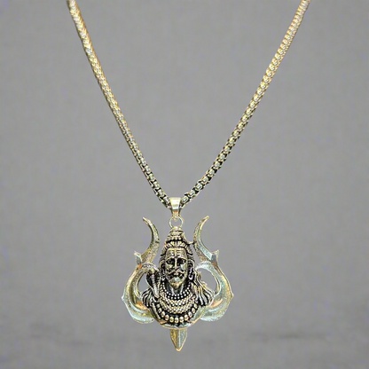 Premium Silver Lord Shiva Necklace over Trishul | Poshakwala.in