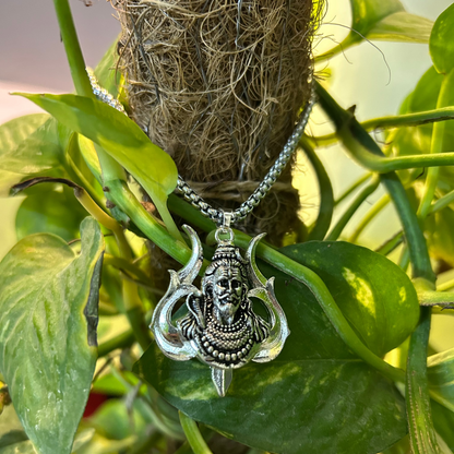 Premium Silver Lord Shiva Necklace over Trishul | Poshakwala.in